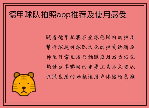 德甲球队拍照app推荐及使用感受