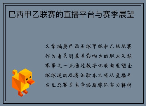 巴西甲乙联赛的直播平台与赛季展望