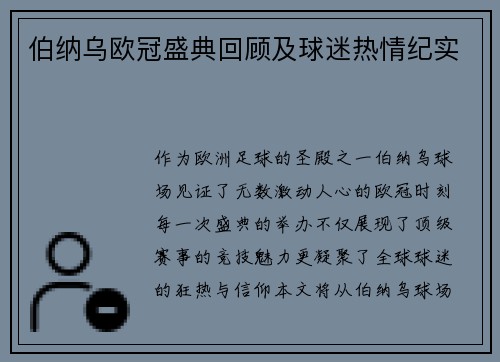 伯纳乌欧冠盛典回顾及球迷热情纪实